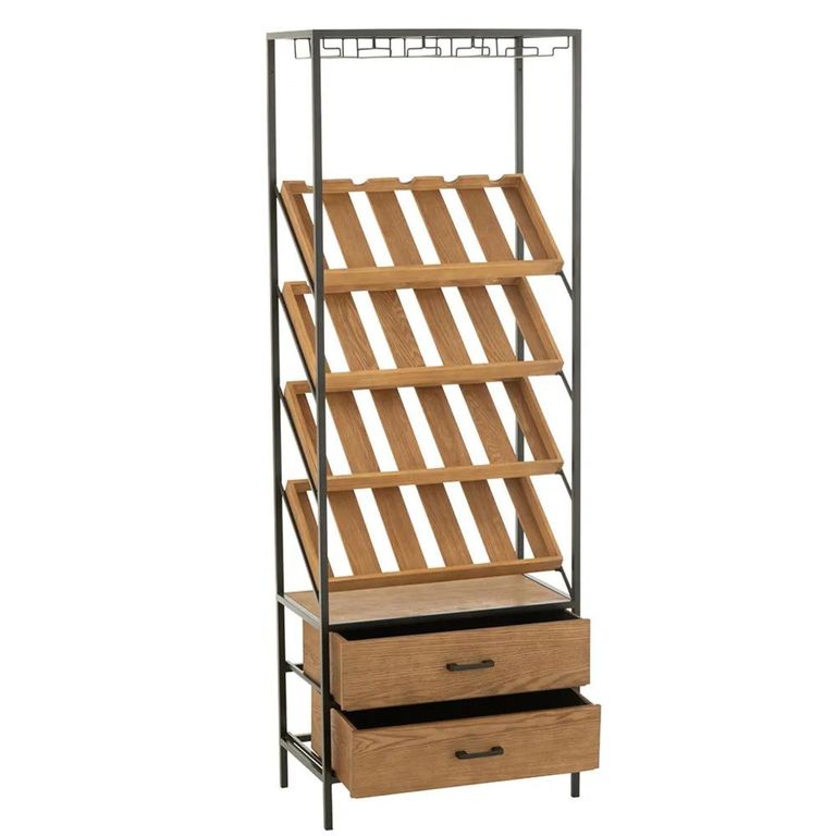 Bar Cabinet - 2 Drawer - Tall - Natural Wood and Black Metal