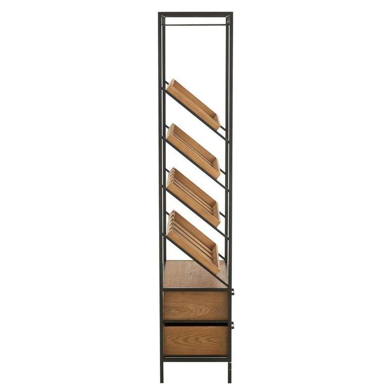 Bar Cabinet - 2 Drawer - Tall - Natural Wood and Black Metal