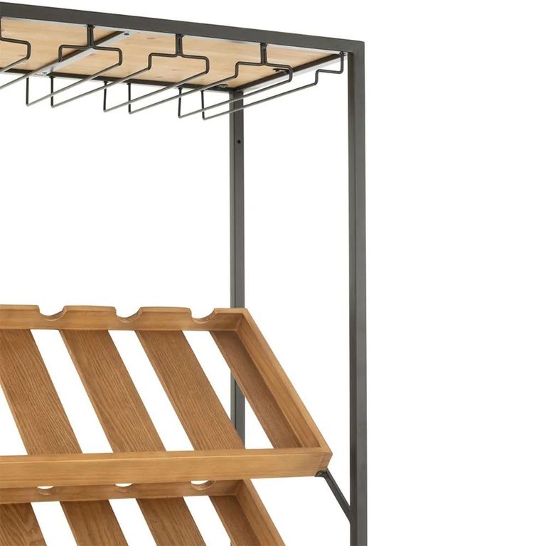 Bar Cabinet - 2 Drawer - Tall - Natural Wood and Black Metal