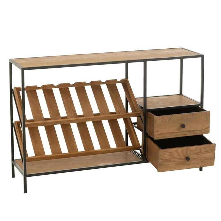 Bar Cabinet - 2 Drawer - Small - Natural Wood and Black Metal