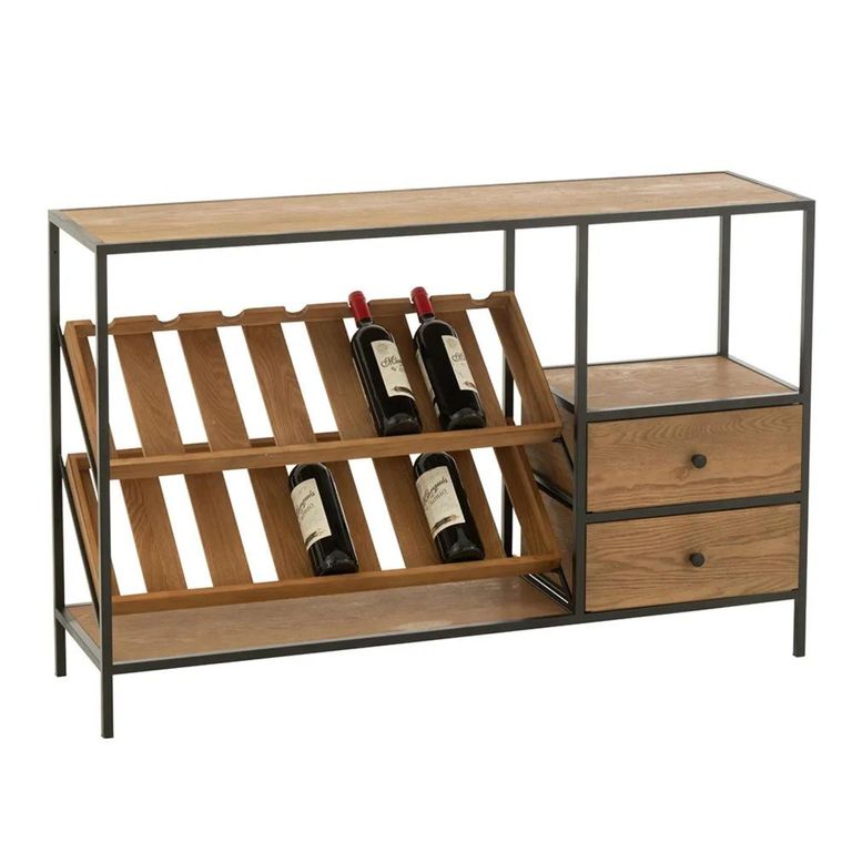 Bar Cabinet - 2 Drawer - Small - Natural Wood and Black Metal