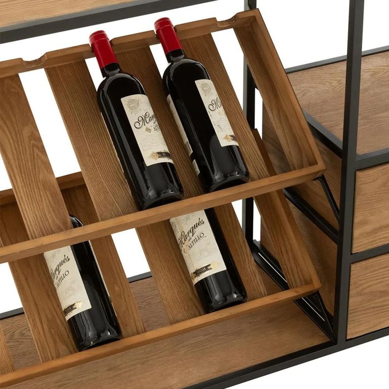 Bar Cabinet - 2 Drawer - Small - Natural Wood and Black Metal