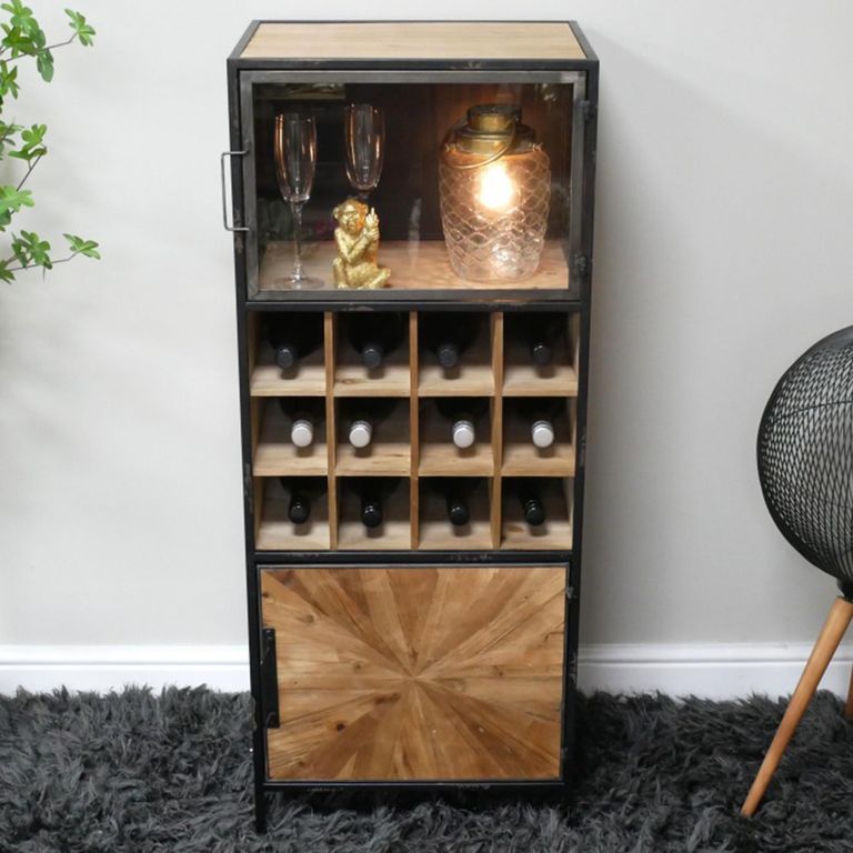 Wine Cabinet - 2 Door - Fir Wood and Metal