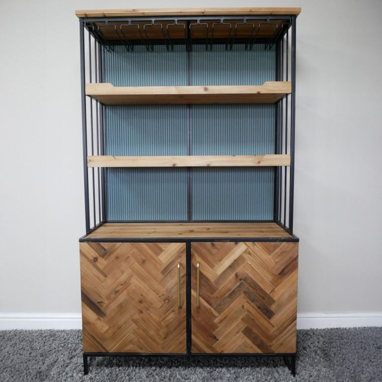 Bar Cabinet - 2 Door - Fir Wood and Metal