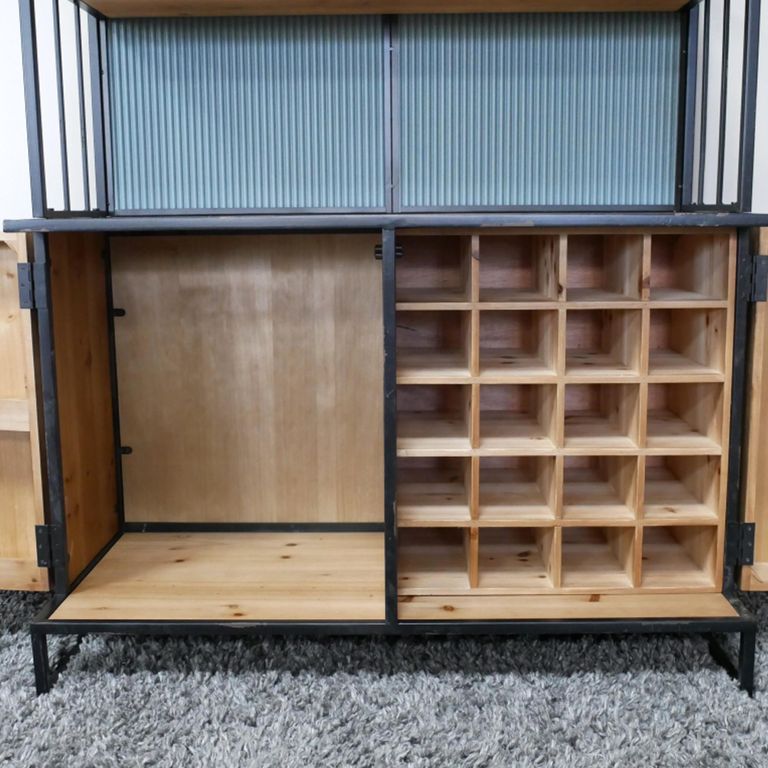 Bar Cabinet - 2 Door - Fir Wood and Metal