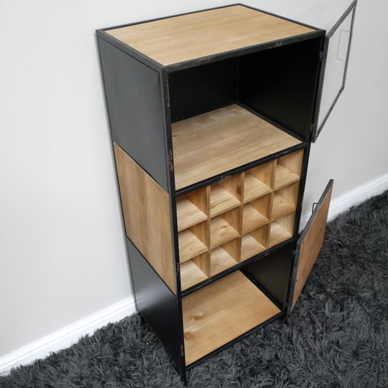 Wine Cabinet - 2 Door - Fir Wood and Metal
