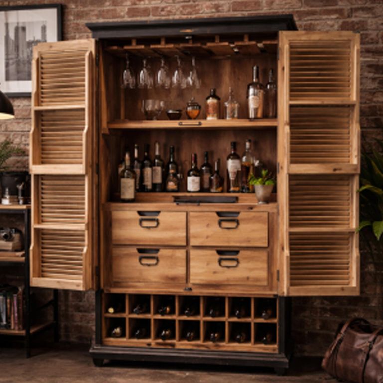 Shutter Bar Cabinet - 2 Door - 4 Drawer - Fir Wood