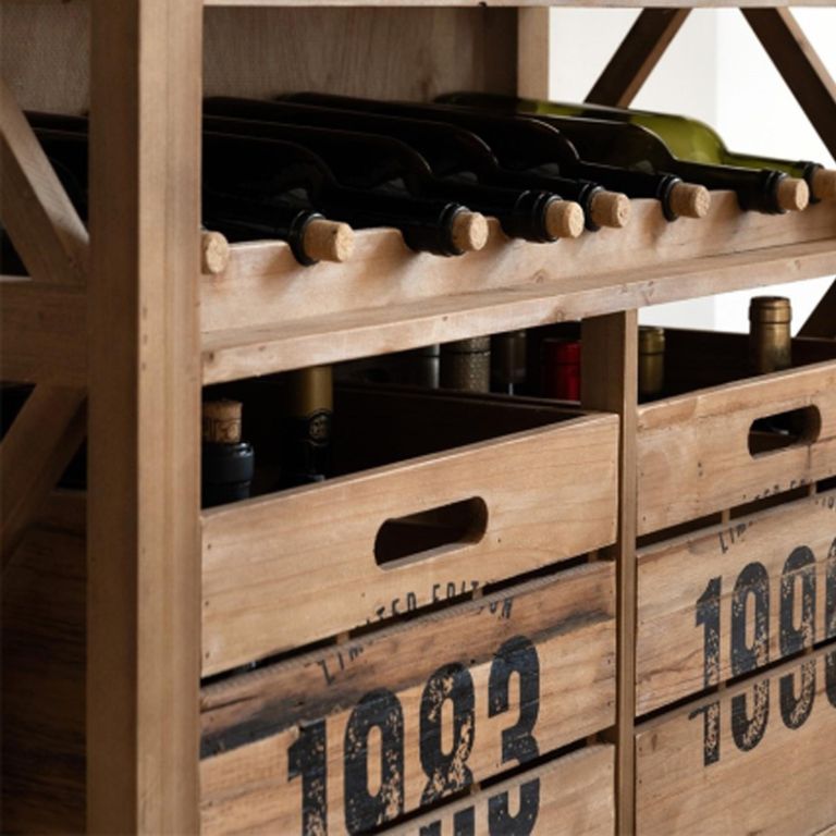 Wine Cabinet - Multi Drawer - on Wheels - Fir Wood