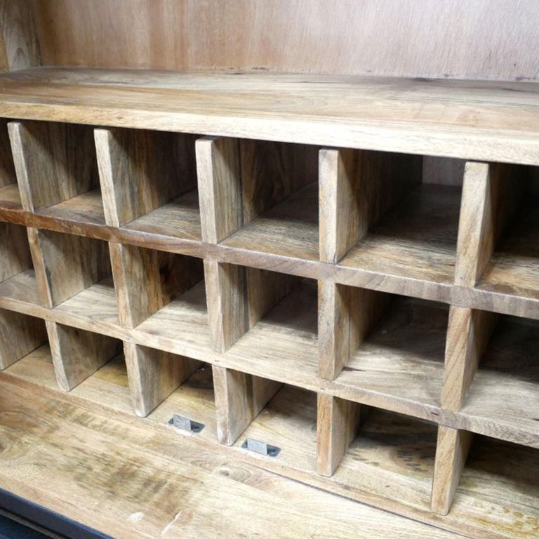 Solstice Wine Cabinet - 2 Door - 2 Drawer - Carved Radial Sunburst - Rustic - Mango Wood