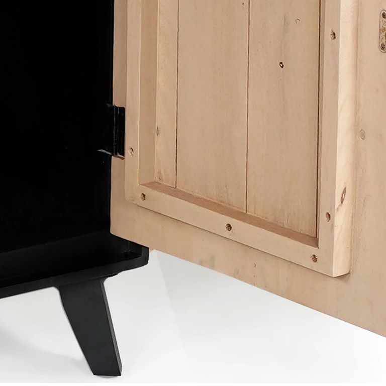 Boho Wine Cabinet - Tall - 1 Door - Geometric Design - Natural and Black - Mango Wood