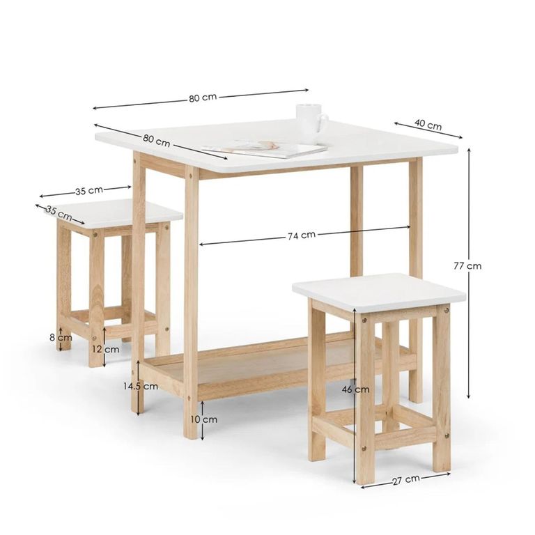 Bergen Bar Set - 2 Stool - White and Natural - Wood
