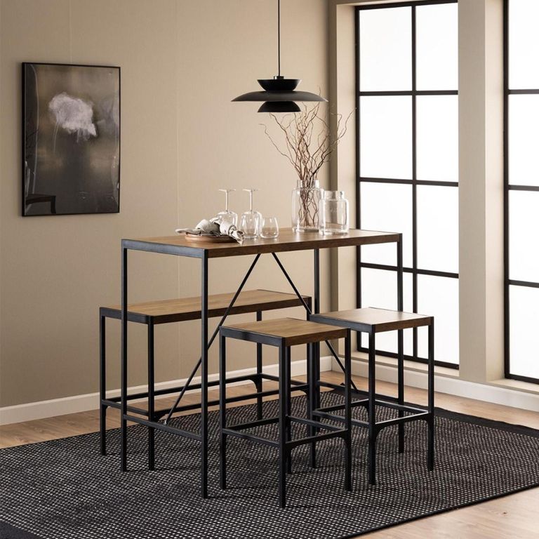 Bahamas Bar Set - Rustic Oak and Black Metal