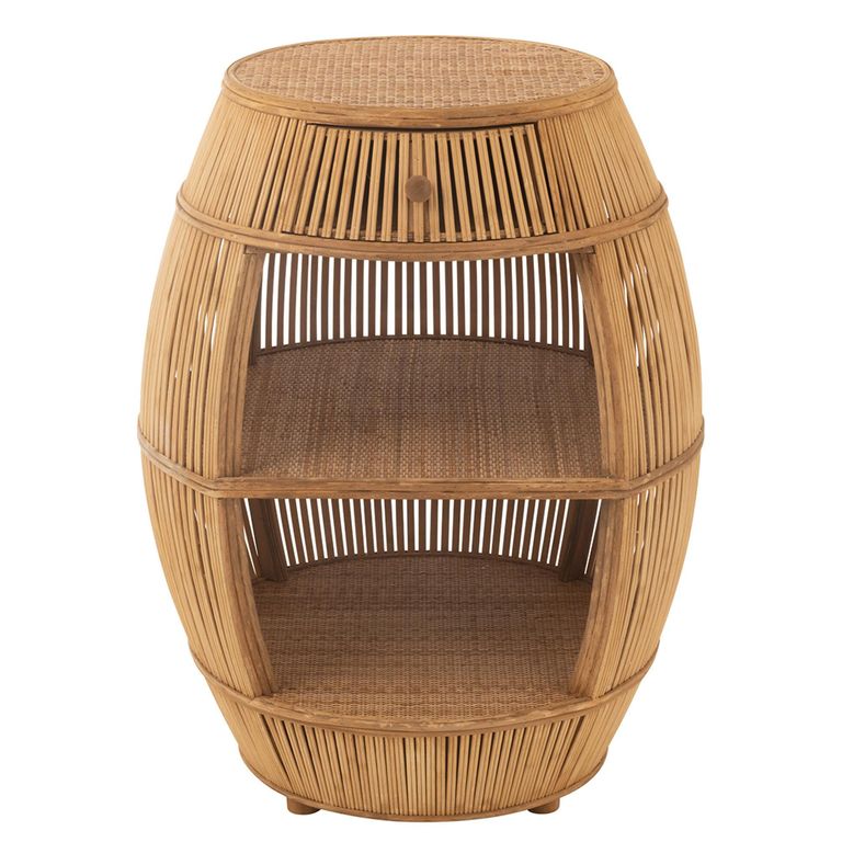 Barrel Bar Table - 1 Drawer - Round - Natural Rattan - Bamboo Wood