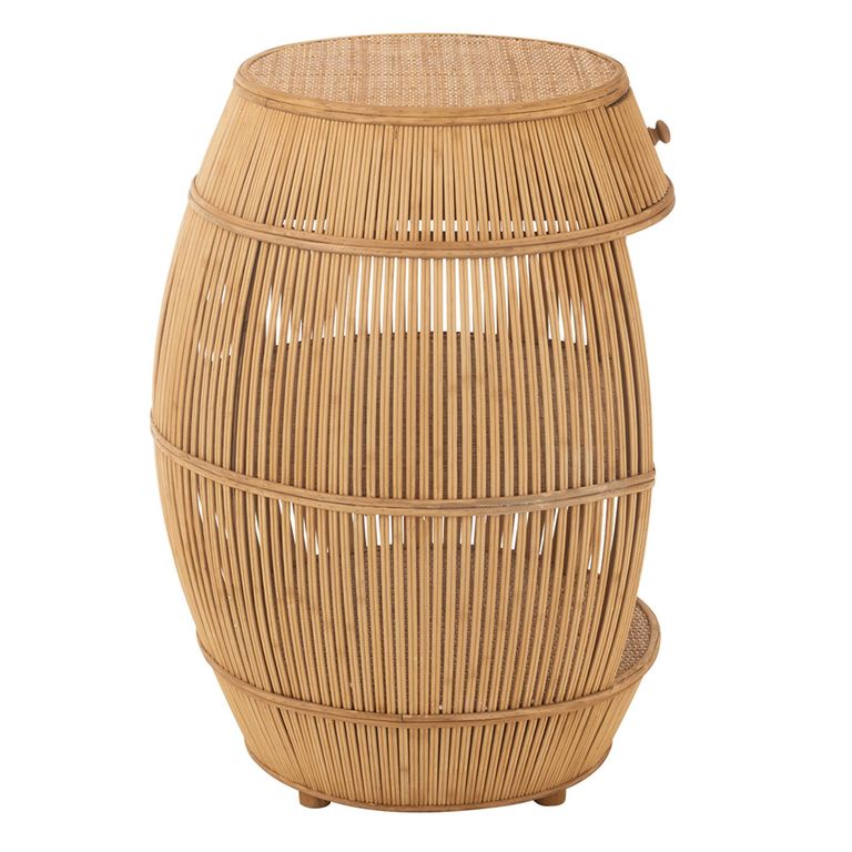 Barrel Bar Table - 1 Drawer - Round - Natural Rattan - Bamboo Wood