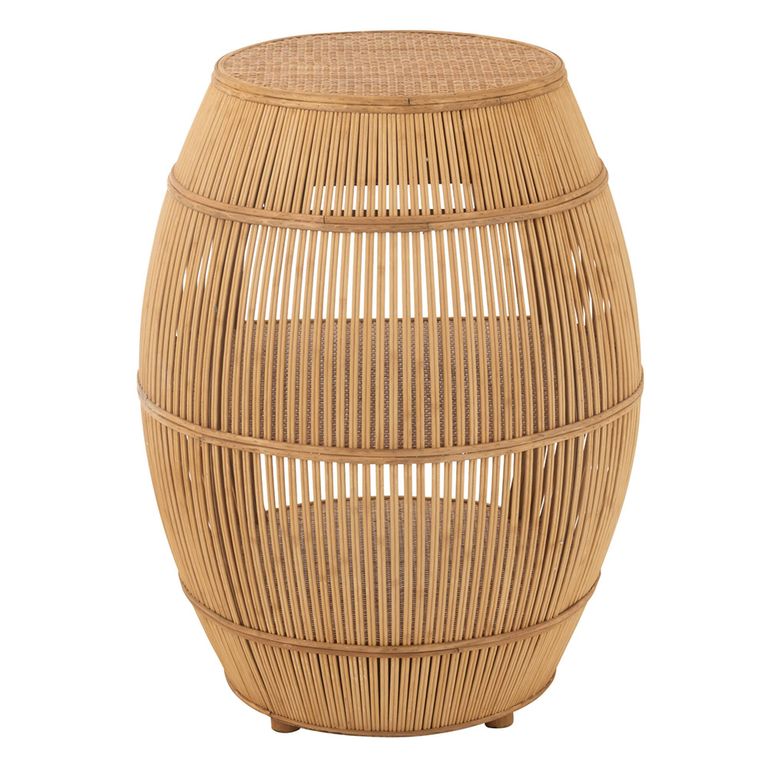 Barrel Bar Table - 1 Drawer - Round - Natural Rattan - Bamboo Wood