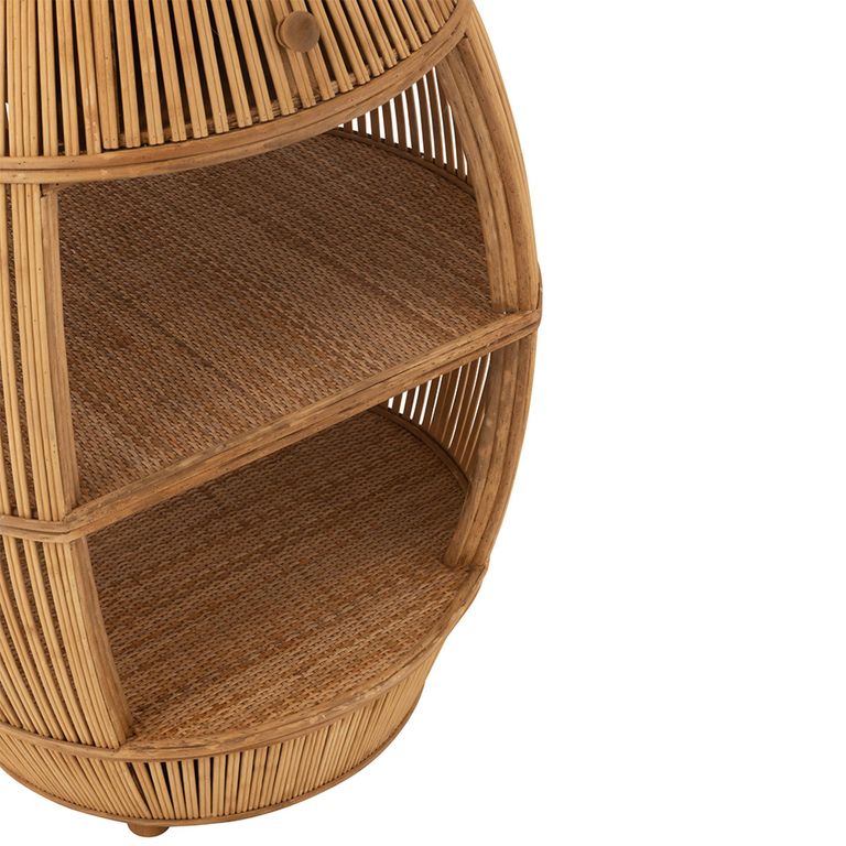 Barrel Bar Table - 1 Drawer - Round - Natural Rattan - Bamboo Wood