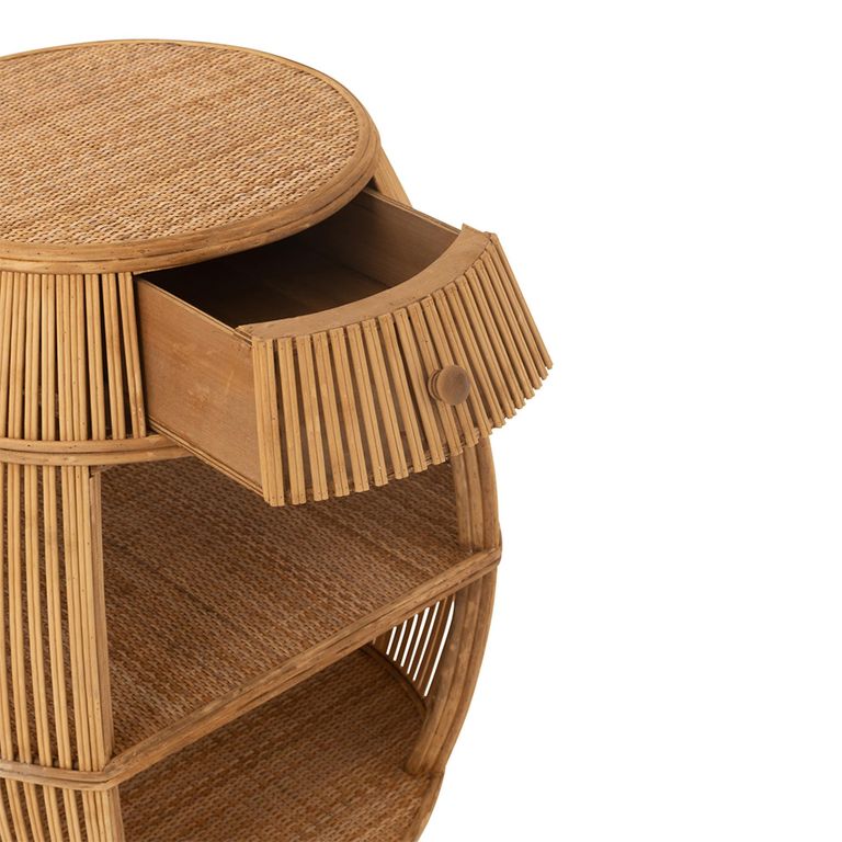Barrel Bar Table - 1 Drawer - Round - Natural Rattan - Bamboo Wood