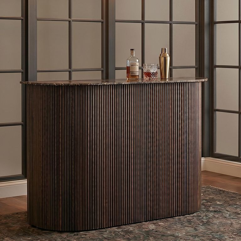 Castello Fluted Bar Table - Smoked Oak - Marble Top