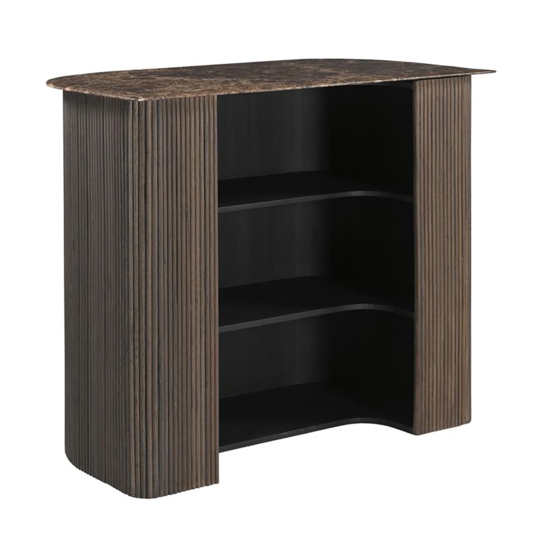 Castello Fluted Bar Table - Smoked Oak - Marble Top