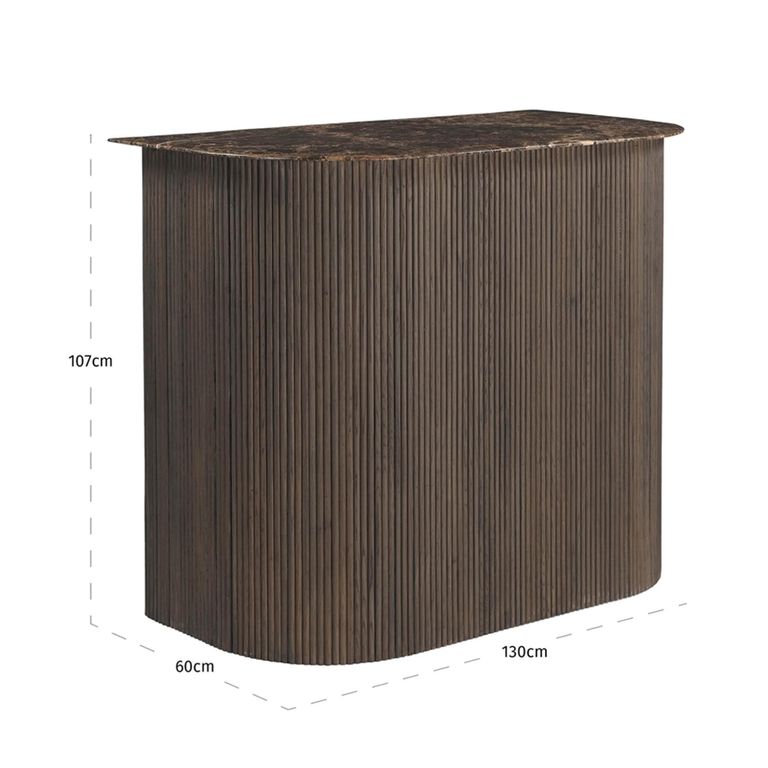 Castello Fluted Bar Table - Smoked Oak - Marble Top
