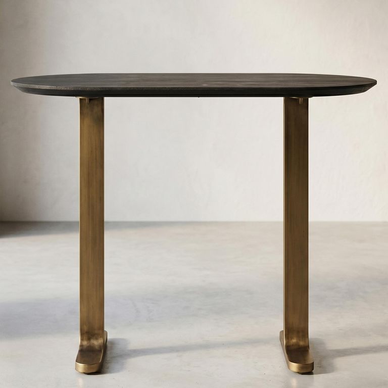 Revelin Bar Table - Oval - Black - Brushed Gold - Mango Wood Top