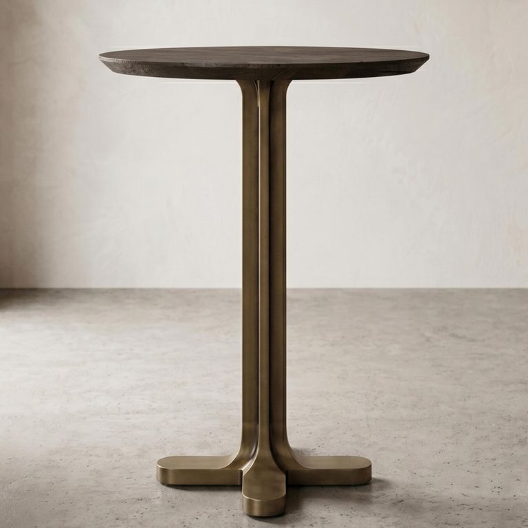 Revelin Bar Table - Round - Dark Brown - Brushed Gold - Mango Wood Top
