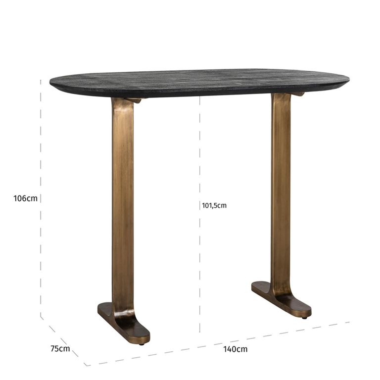 Revelin Bar Table - Oval - Black - Brushed Gold - Mango Wood Top