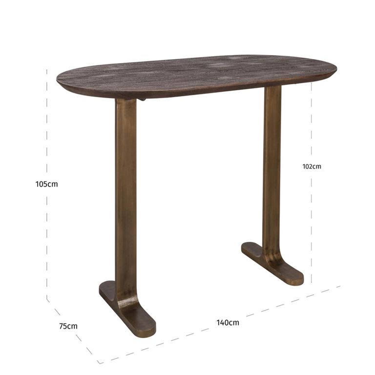 Revelin Bar Table - Oval - Dark Brown - Brushed Gold - Mango Wood Top