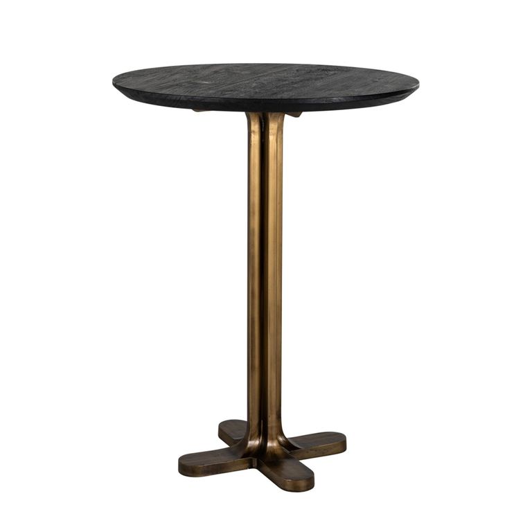 Revelin Bar Table - Round - Black - Brushed Gold - Mango Wood Top