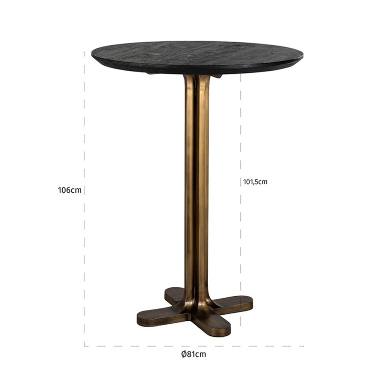Revelin Bar Table - Round - Black - Brushed Gold - Mango Wood Top