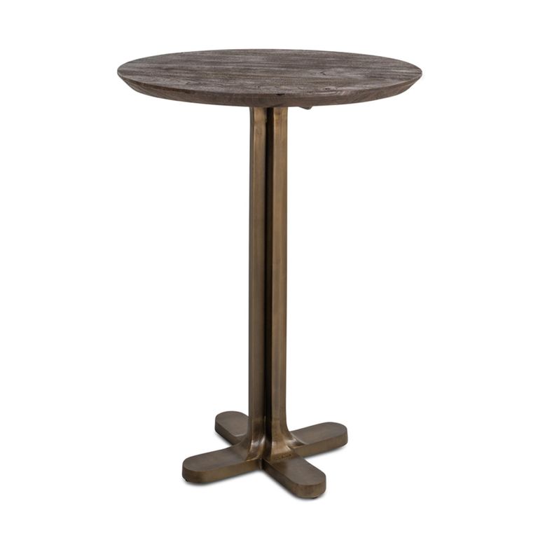 Revelin Bar Table - Round - Dark Brown - Brushed Gold - Mango Wood Top