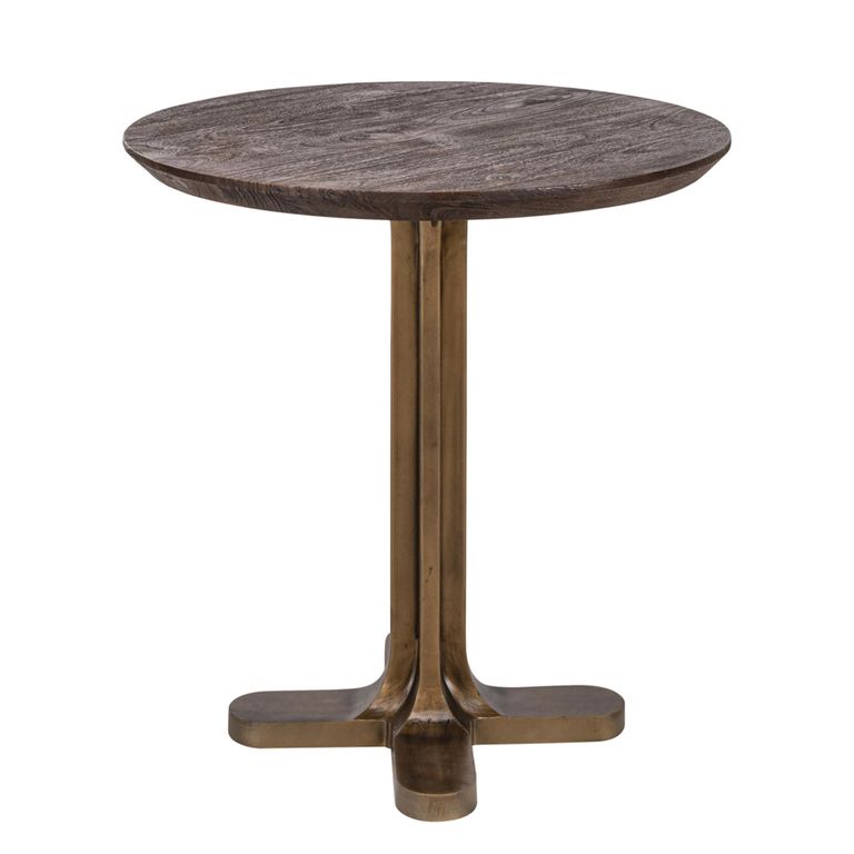 Revelin Bistro Table - Round - Dark Brown - Brushed Gold - Mango Wood Top