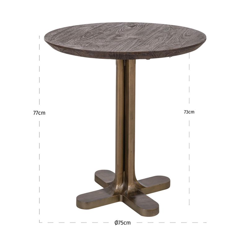 Revelin Bistro Table - Round - Dark Brown - Brushed Gold - Mango Wood Top