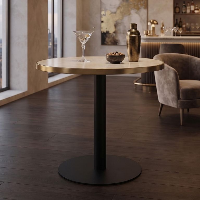 Brazza Bistro Table - Round - Beige - Faux Marble and Metal