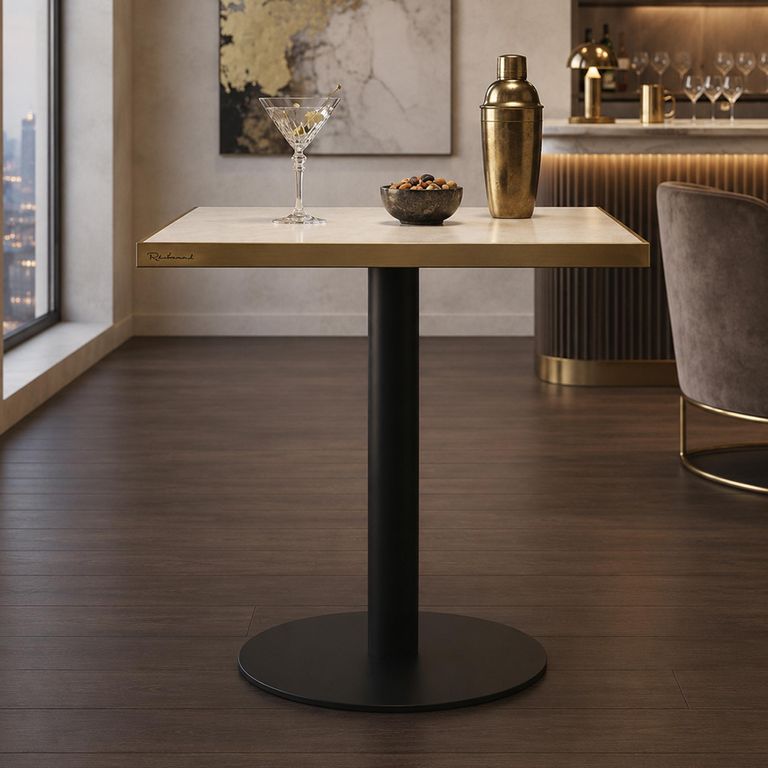Brazza Bistro Table - Square - Beige - Faux Marble and Metal