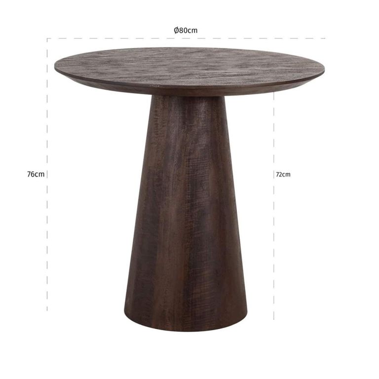 Willow Bistro Table - Round - Cone Base - Dark Brown - Mango Wood