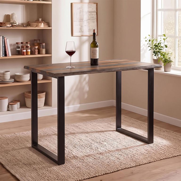Goa Bar Table - U Shape Leg - Dark Sheesham Wood and Metal