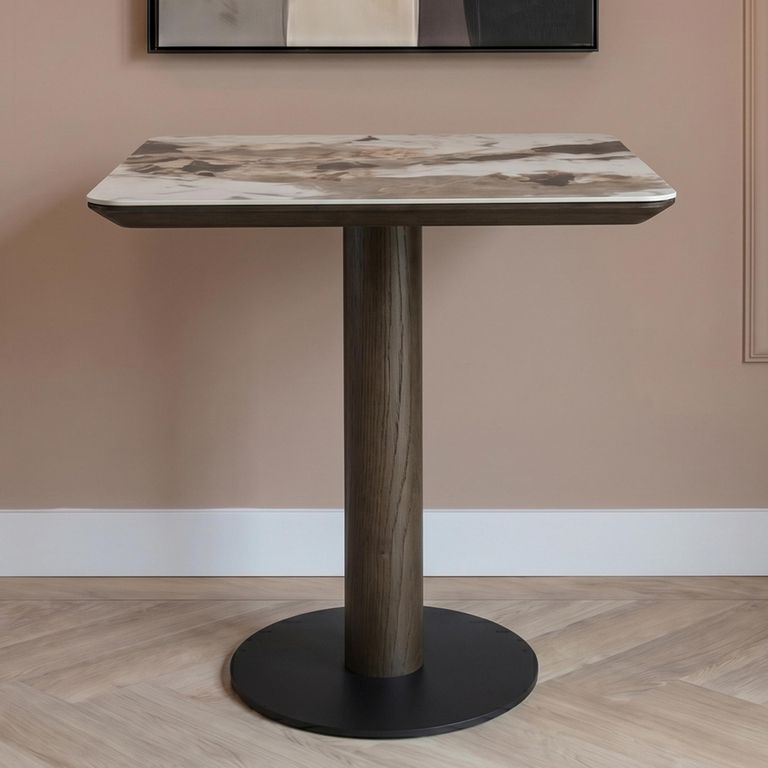 Langford Bistro Table - Square - Brown - Ceramic and Oak
