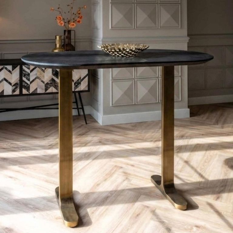 Revelin Bar Table - Oval - Black - Brushed Gold - Mango Wood Top