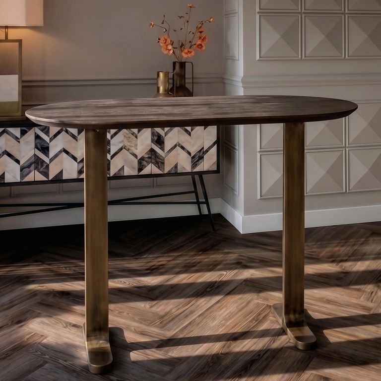 Revelin Bar Table - Oval - Dark Brown - Brushed Gold - Mango Wood Top