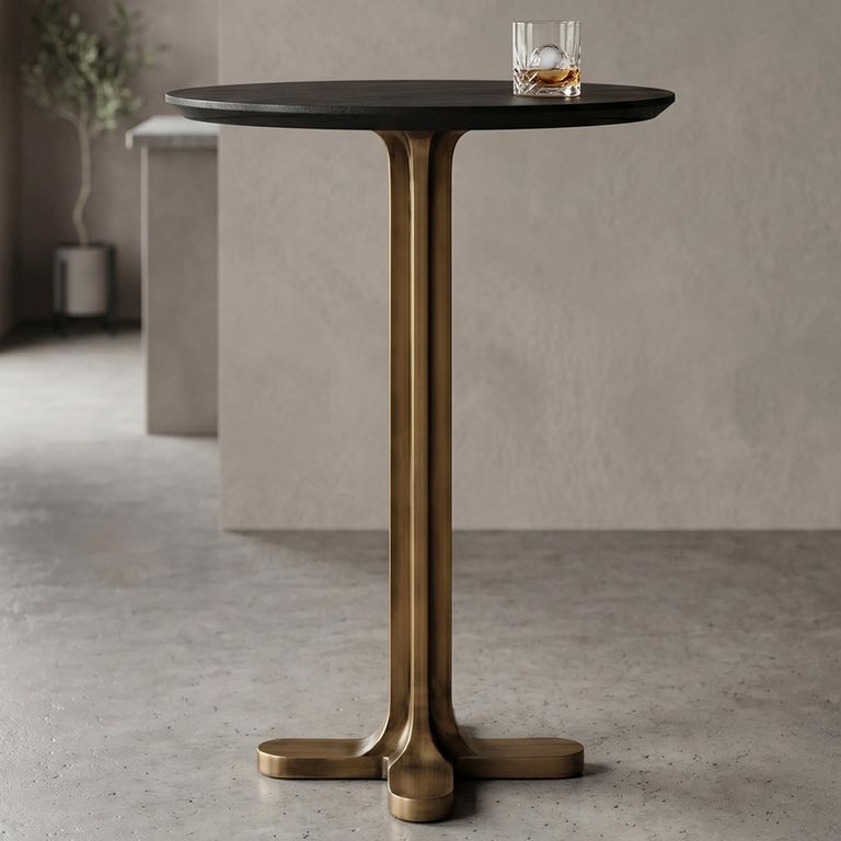 Revelin Bar Table - Round - Black - Brushed Gold - Mango Wood Top