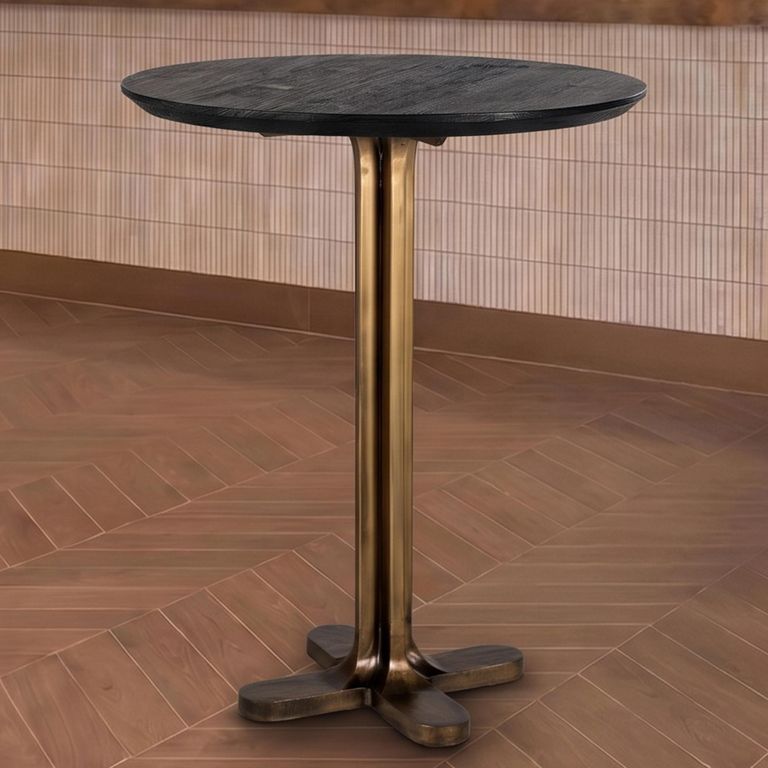 Revelin Bar Table - Round - Black - Brushed Gold - Mango Wood Top