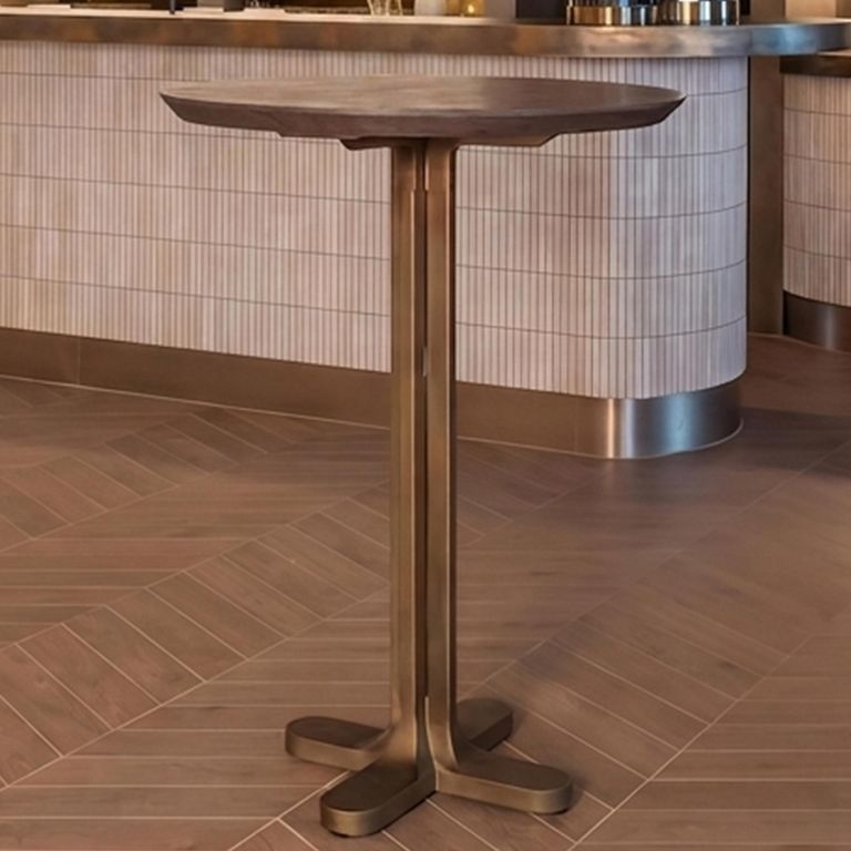 Revelin Bar Table - Round - Dark Brown - Brushed Gold - Mango Wood Top