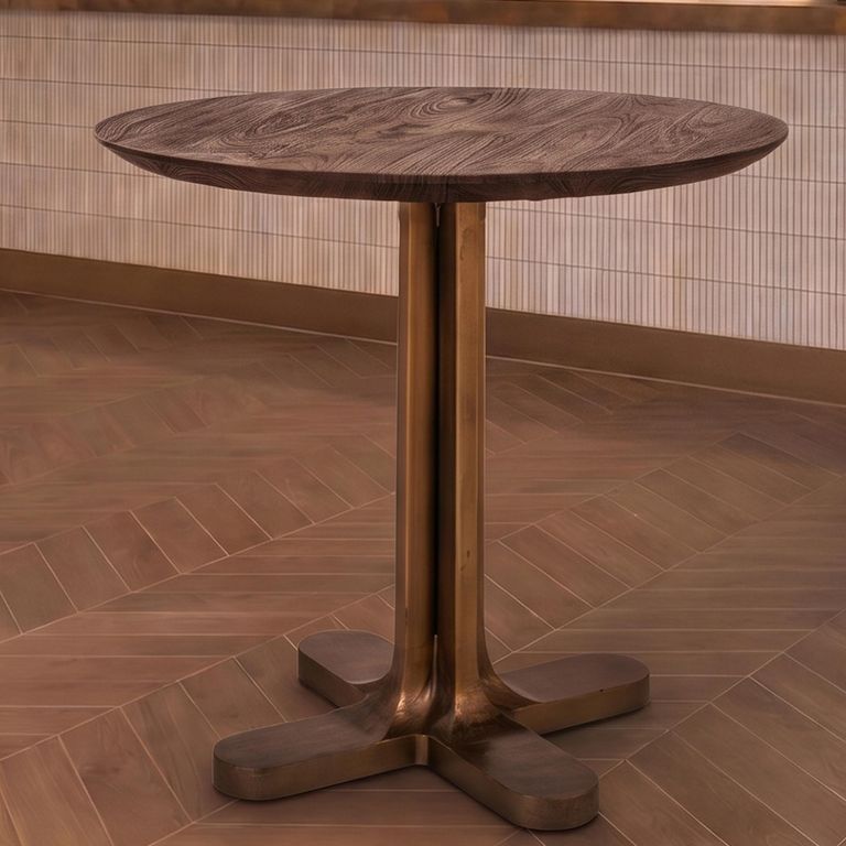 Revelin Bistro Table - Round - Dark Brown - Brushed Gold - Mango Wood Top