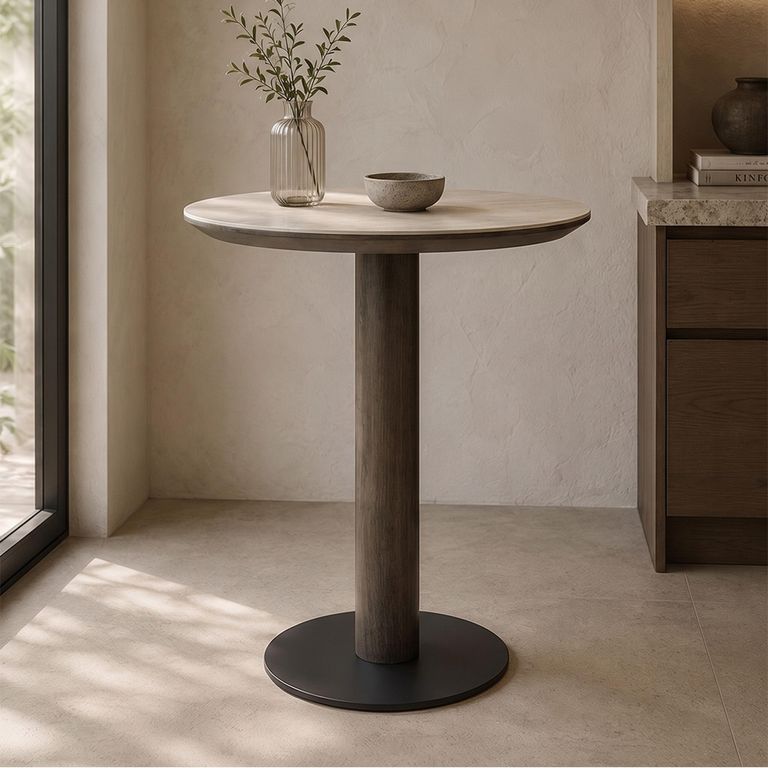 Ritz Bistro Table - Round - Brown - Ceramic and Metal