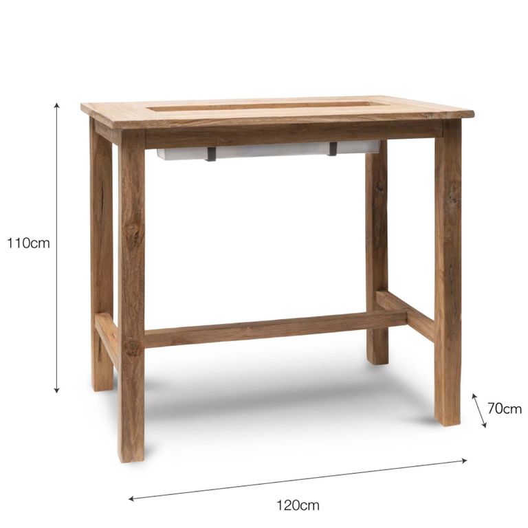 St Mawes Outdoor Bar Table with Trough 120cm Reclaimed Teak Wood
