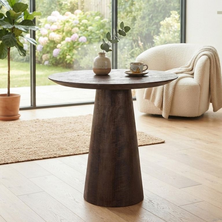 Willow Bistro Table - Round - Cone Base - Dark Brown - Mango Wood