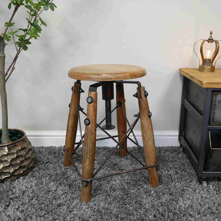 Stool - Adjustable - Round - Industrial Style - Metal