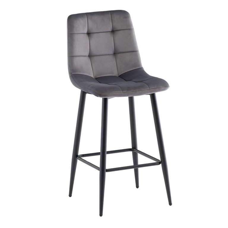 Bella Counter Stools - Set of 2 - Grey Velvet Fabric