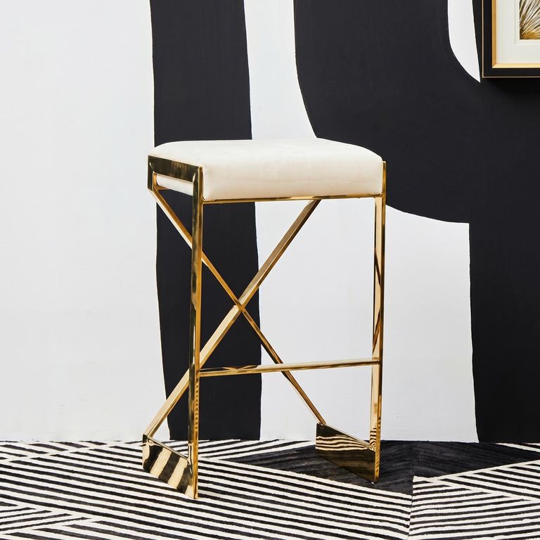 Azalea Barstool - Set of 2 - Ivory Fabric with Gold Base